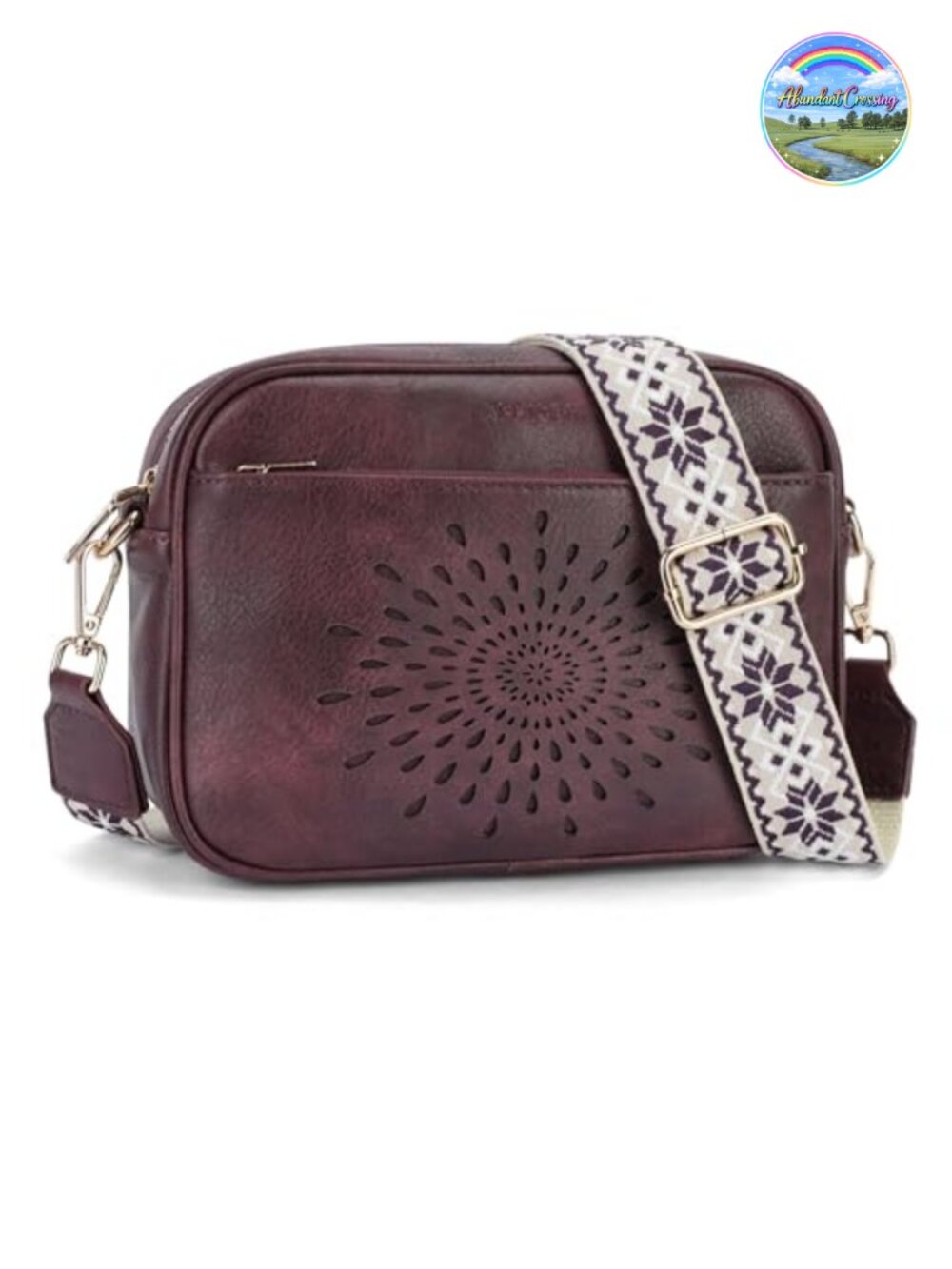 Vegan Leather Small Crossbody Bag Sunflower Design Adjustable Strap
